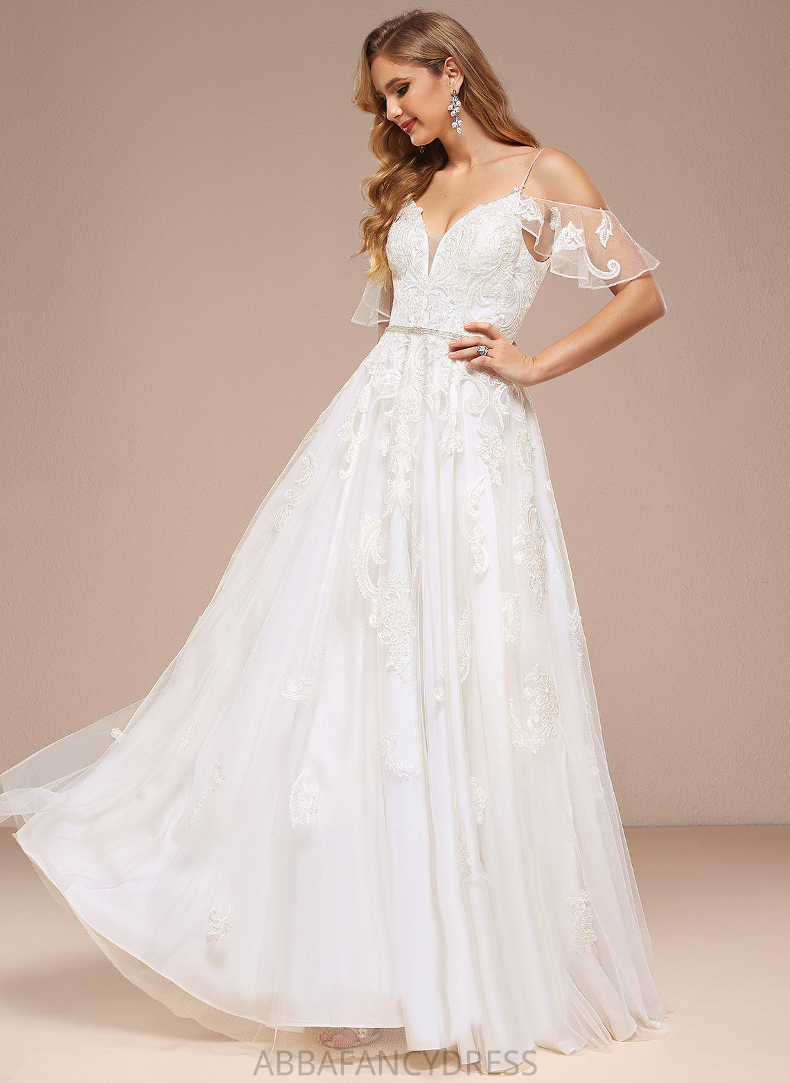 Wedding Dresses Shoulder Wedding Cold Beading Floor-Length A-Line Lace Dress Mya Tulle With Sequins