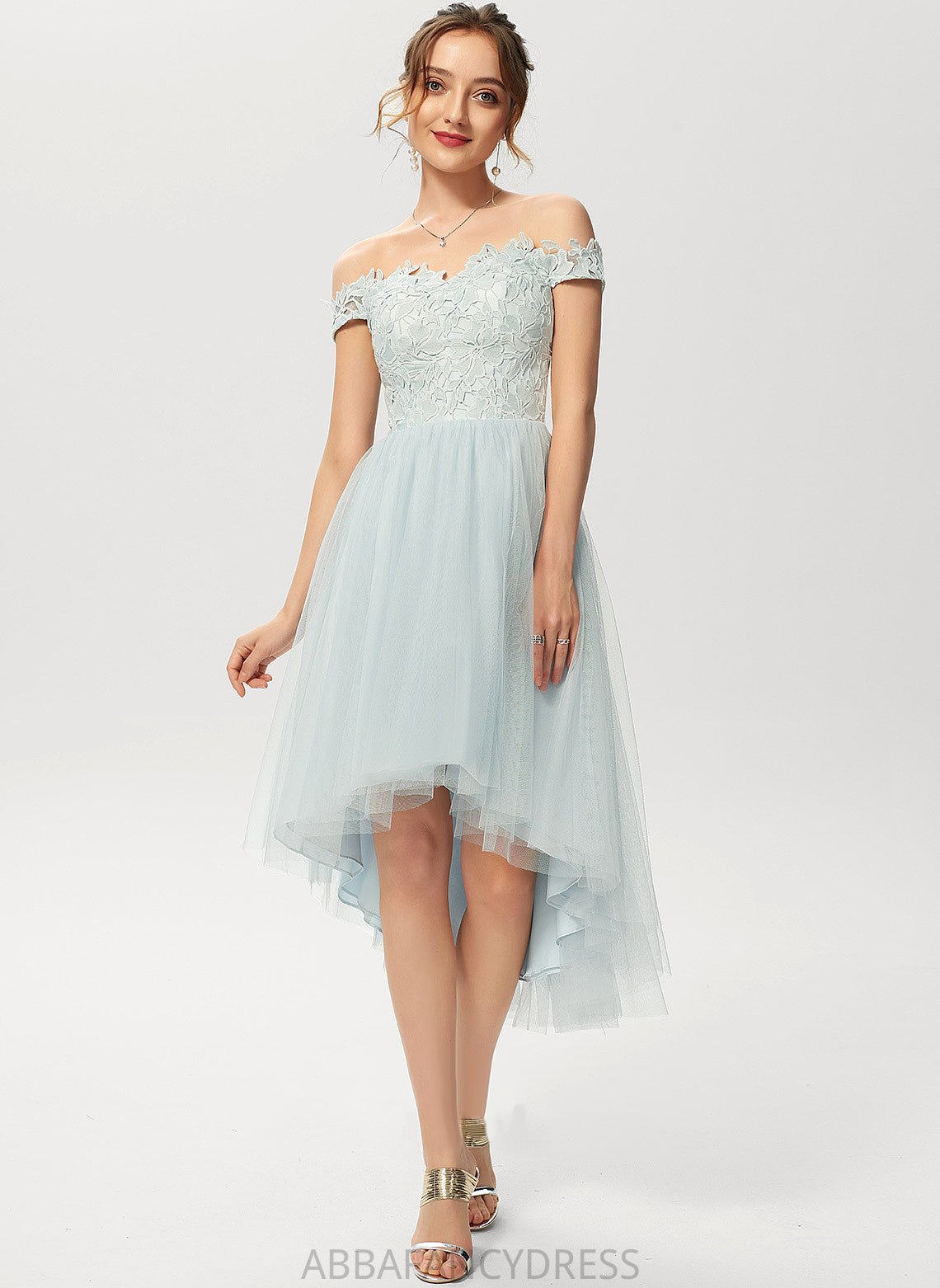Lace Cocktail Dresses Off-the-Shoulder A-Line Dress Asymmetrical Sherlyn Tulle Cocktail