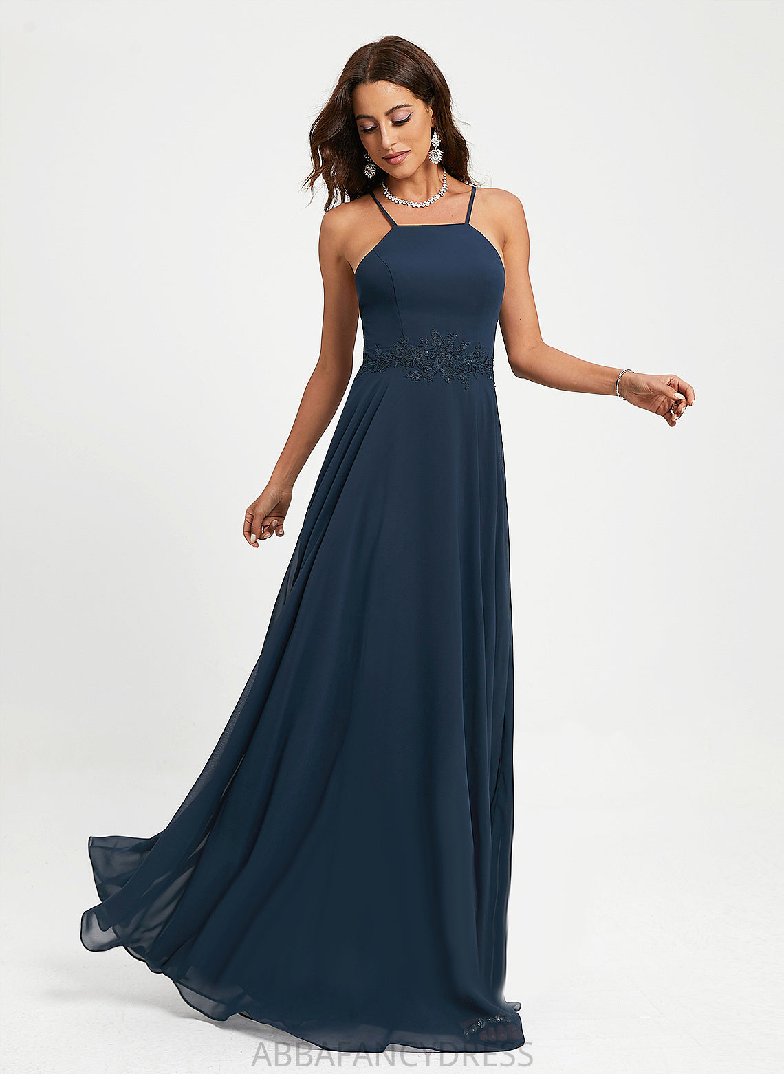 Justine Chiffon A-Line Lace Prom Dresses Floor-Length Halter