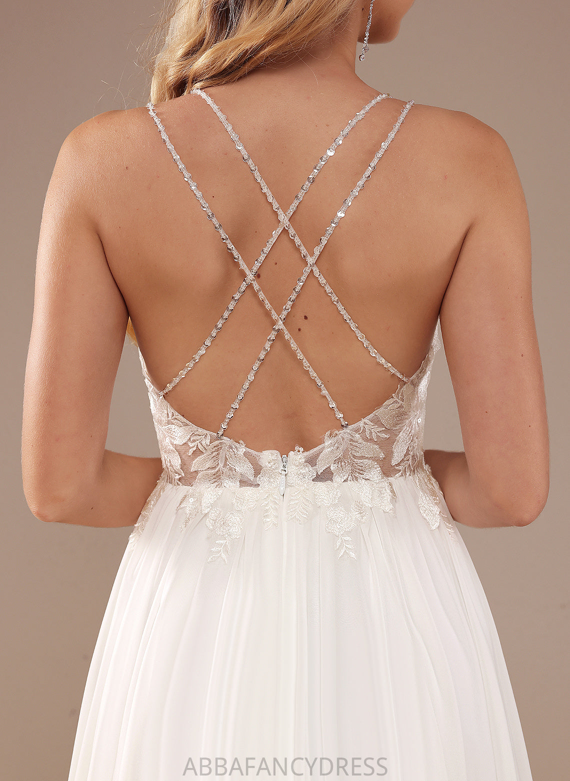 Wedding Dresses A-Line Train Liana Sequins Chiffon With Beading V-neck Sweep Lace Wedding Dress