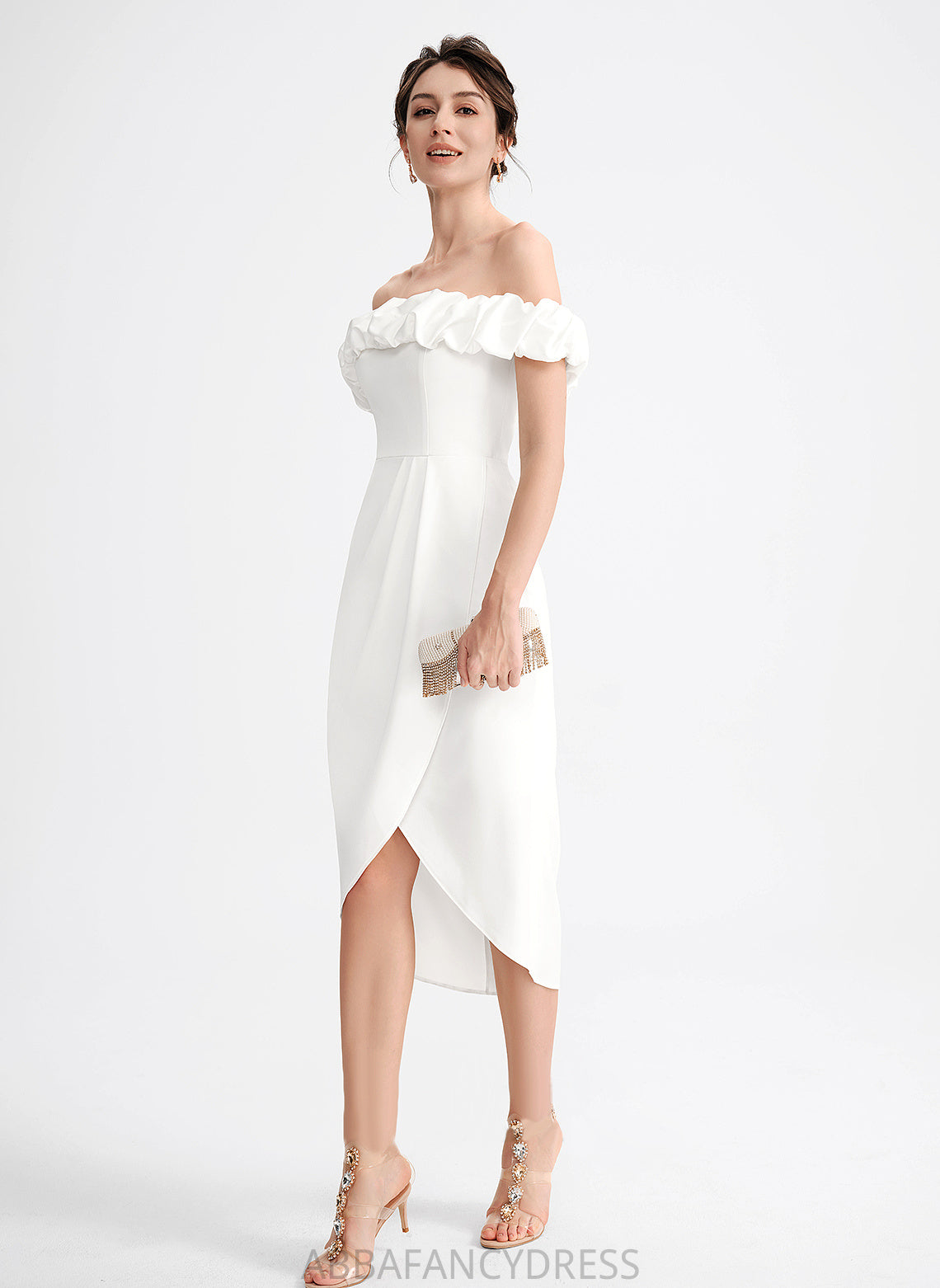 Ruffle Stretch Asymmetrical With Cocktail Dresses Ayana Off-the-Shoulder Dress Crepe Cocktail