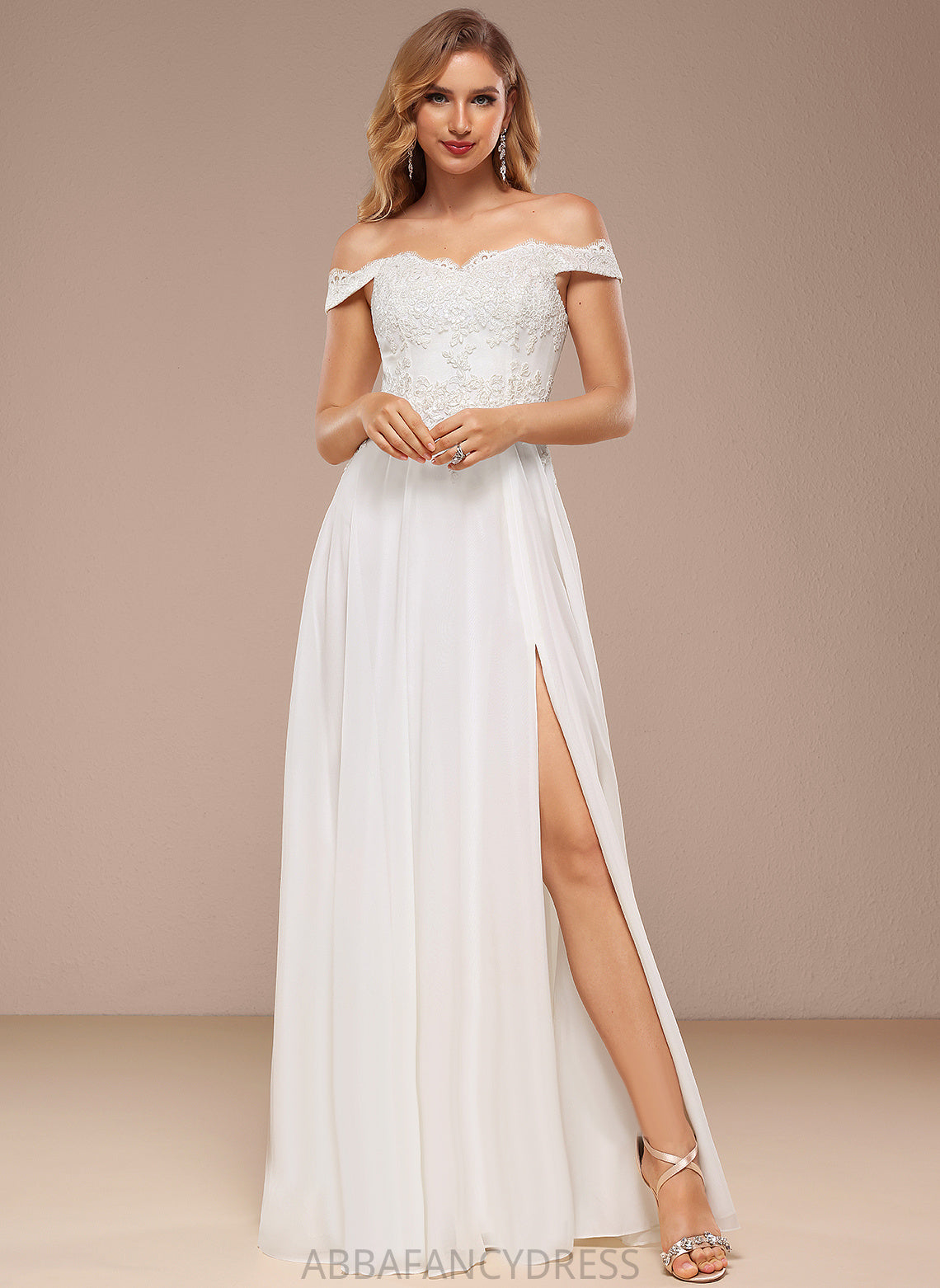 A-Line Wedding Dresses Wedding Dress Off-the-Shoulder With Chiffon Patsy Sequins Lace Floor-Length