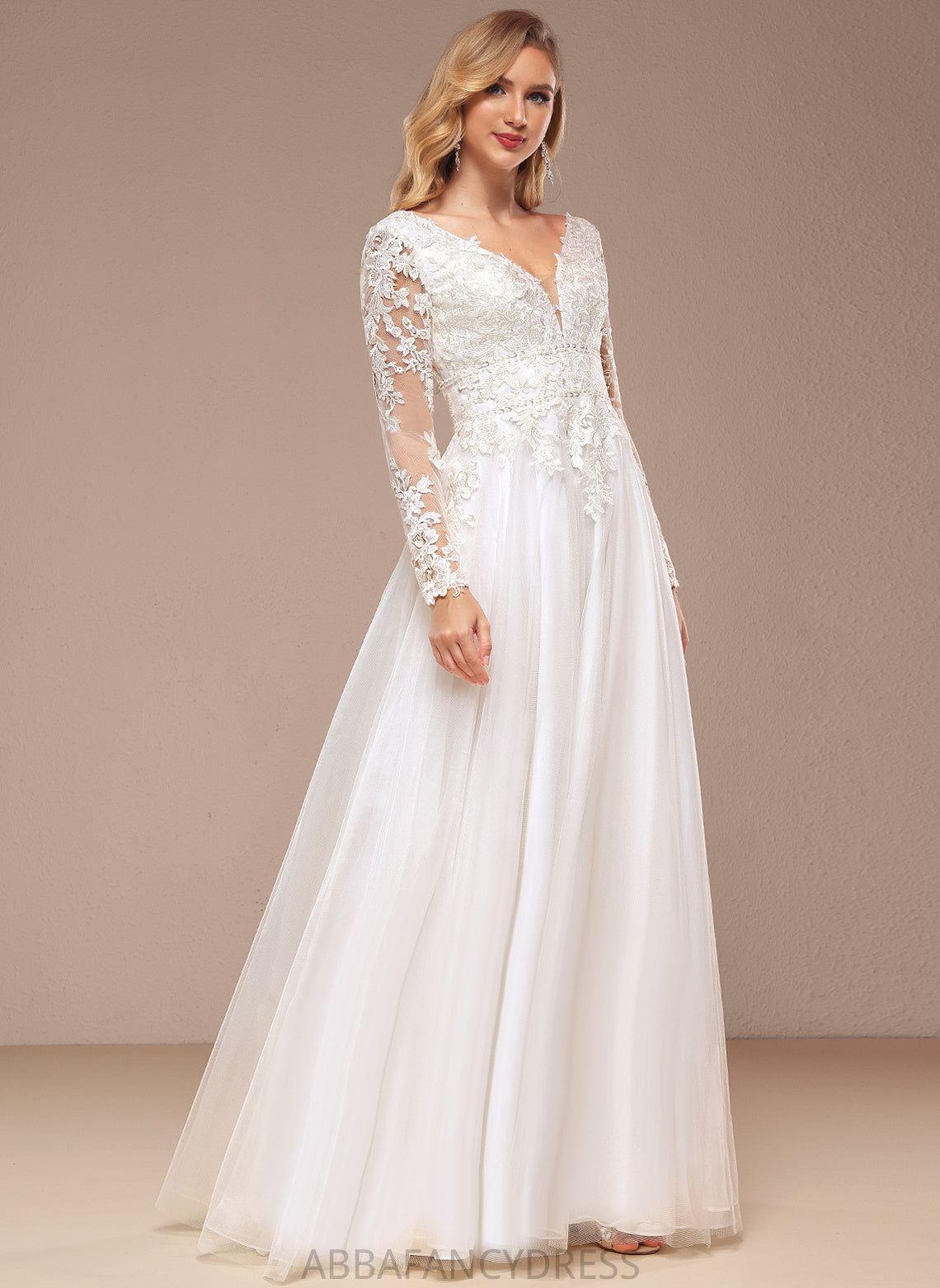 Wedding Dresses Wedding Tulle Floor-Length A-Line With Bethany Beading V-neck Lace Dress Sequins