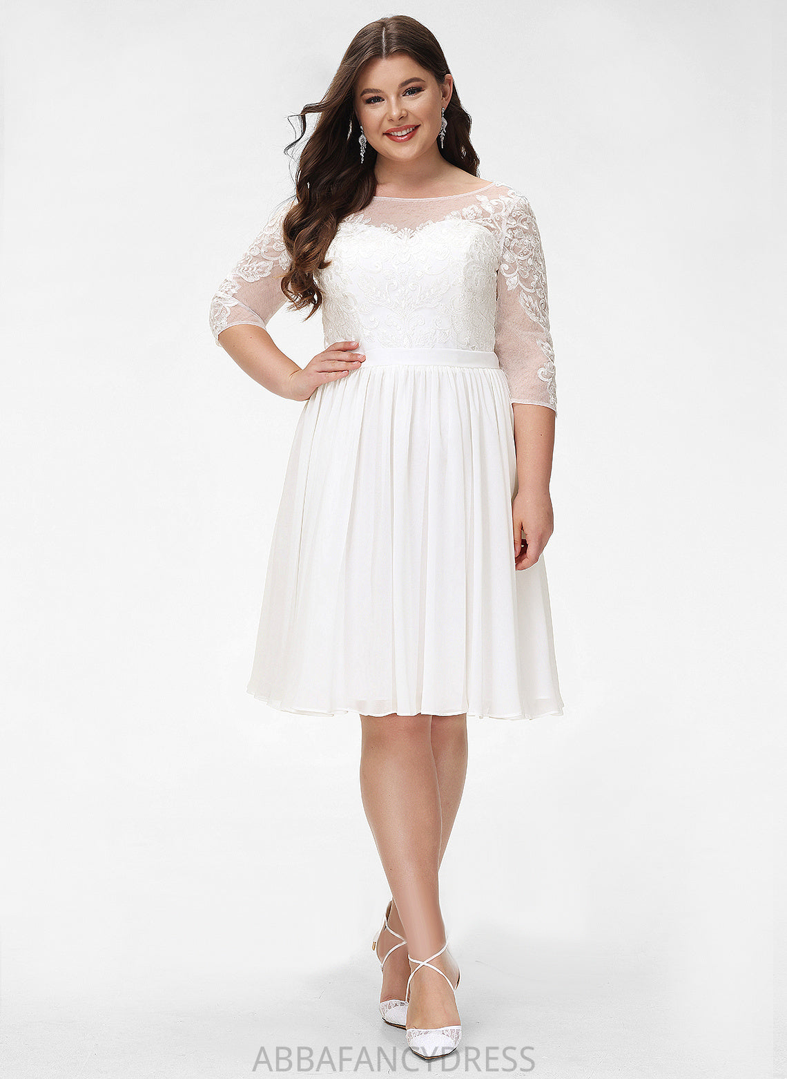 Sequins Wedding Lace A-Line Dress Knee-Length Tatiana With Scoop Wedding Dresses Chiffon