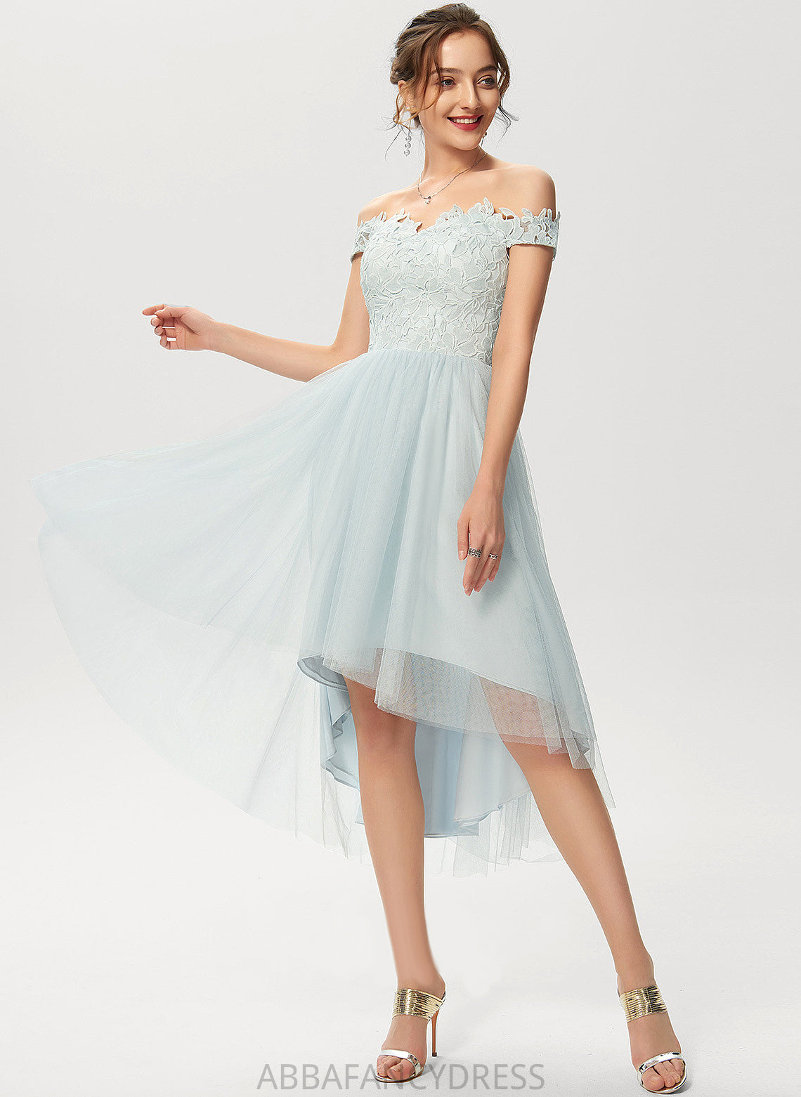Lace Cocktail Dresses Off-the-Shoulder A-Line Dress Asymmetrical Sherlyn Tulle Cocktail