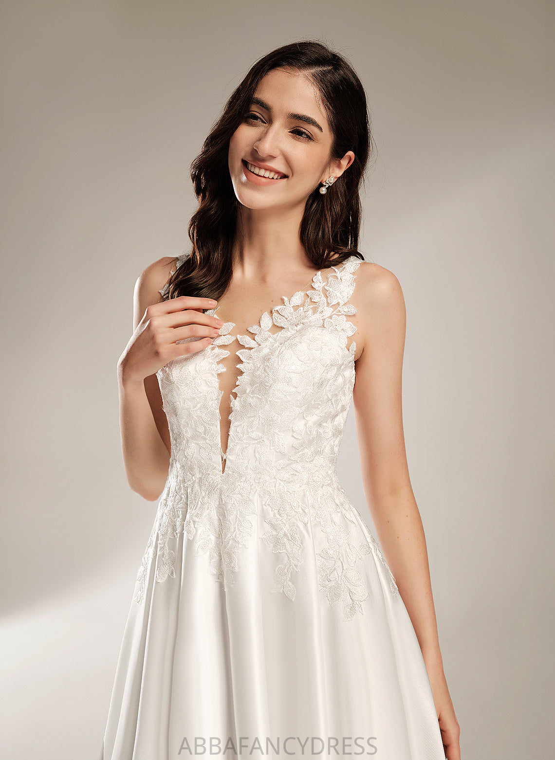 Lace Tea-Length Wedding V-neck Meghan Wedding Dresses A-Line Satin Dress