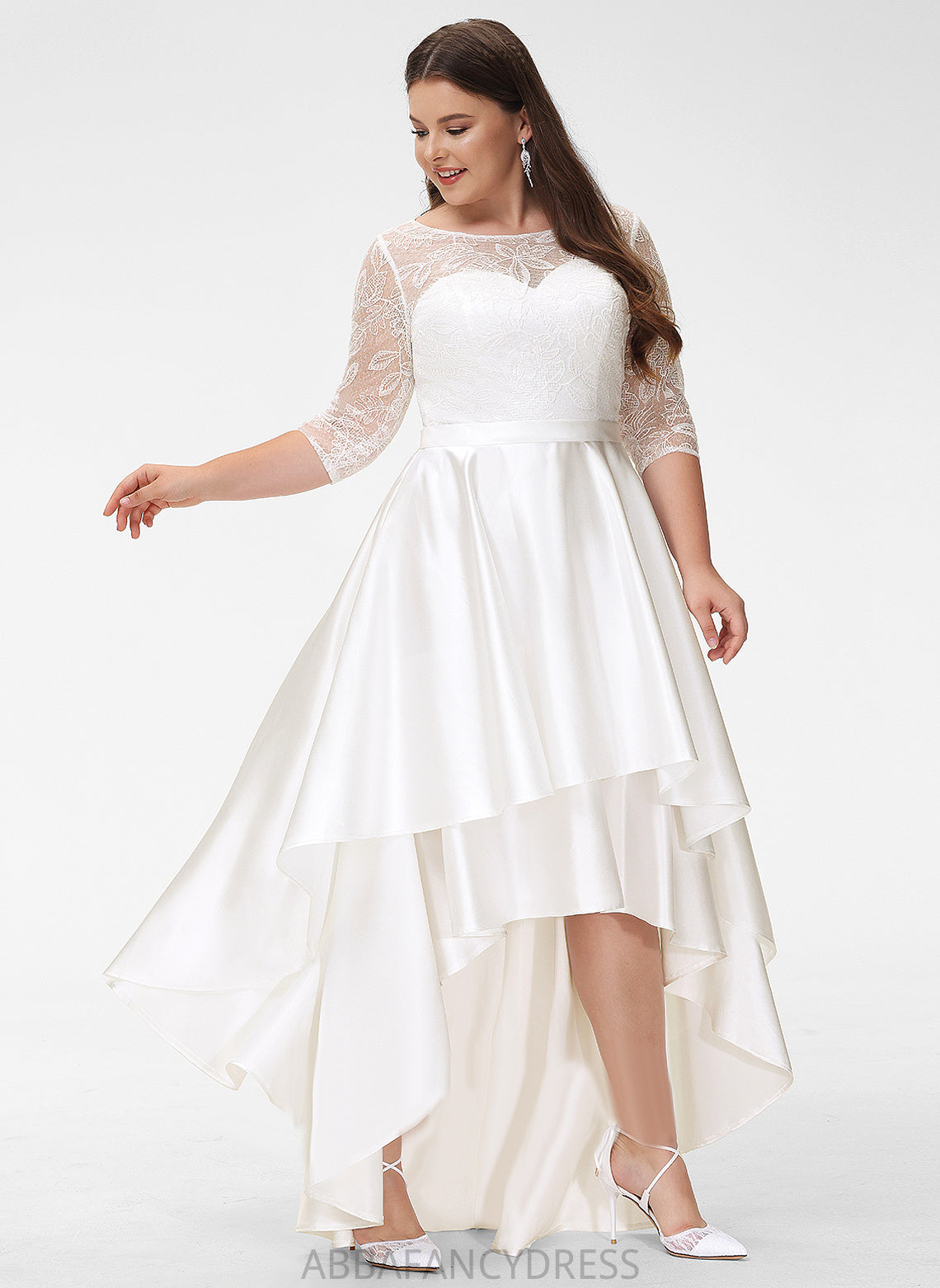 Asymmetrical Lace A-Line Lucy Scoop Wedding Wedding Dresses Dress Satin