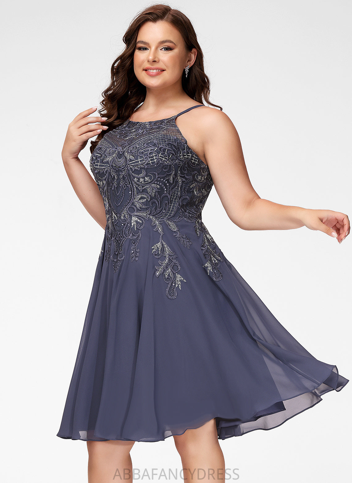 Chiffon Knee-Length A-Line With Lace Prom Dresses Appliques Scoop Carlee
