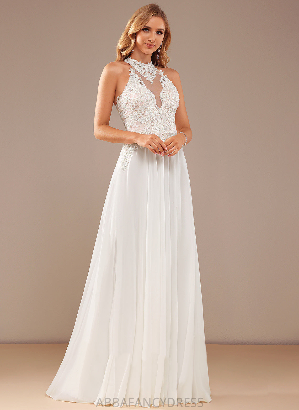 Wedding Dresses Floor-Length Wedding Chiffon High Neck Beading With Dress Sequins A-Line Lace Alisa