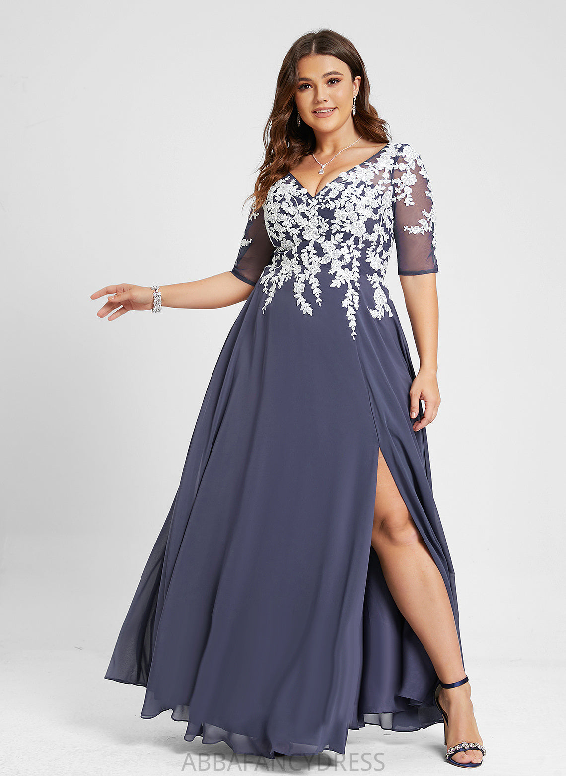Prom Dresses A-Line V-neck Sequins Floor-Length Alyssa Chiffon With Lace