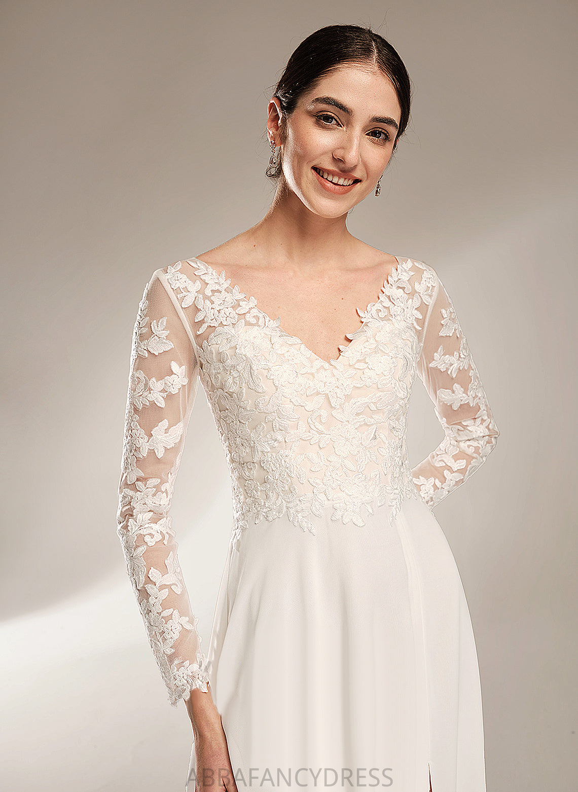 Wedding Dresses Floor-Length Dress A-Line Wedding Marely Lace V-neck Chiffon
