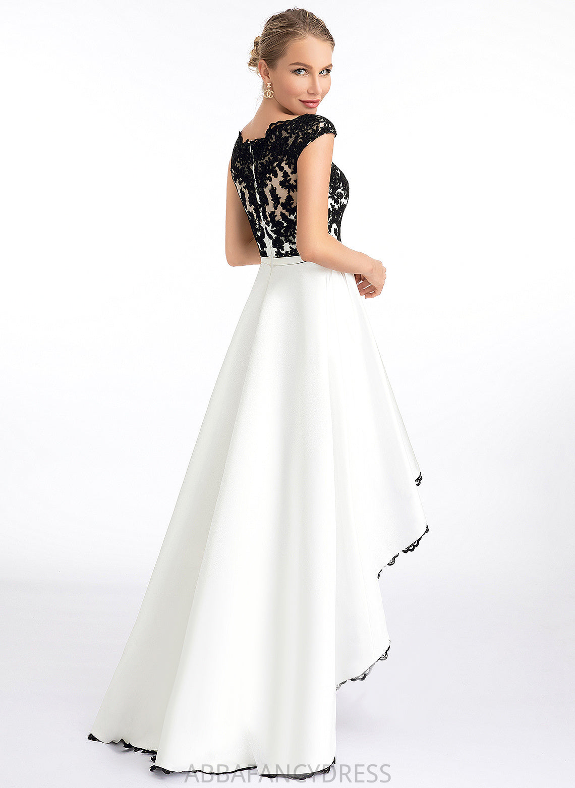 Dress Wedding Dresses Wedding Asymmetrical Norah Satin Lace Scoop A-Line Illusion