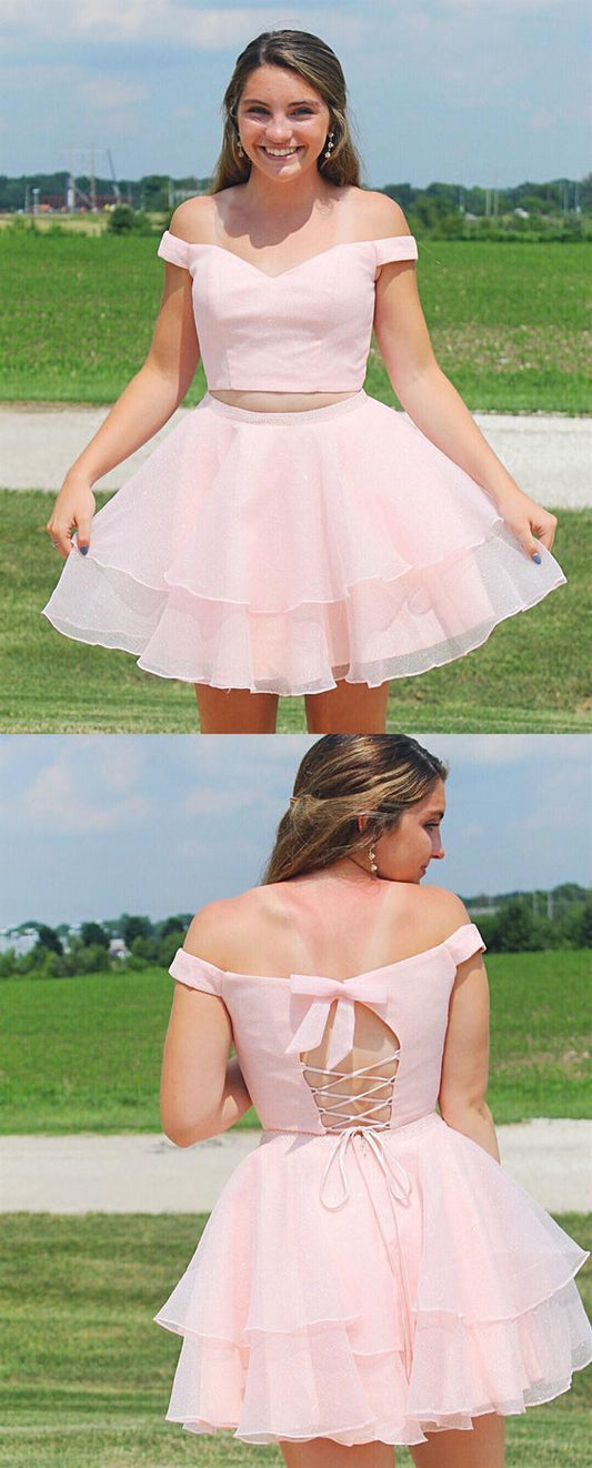 2 Pieces Short Modest Sophia Homecoming Dresses Pink Hoco Dresses