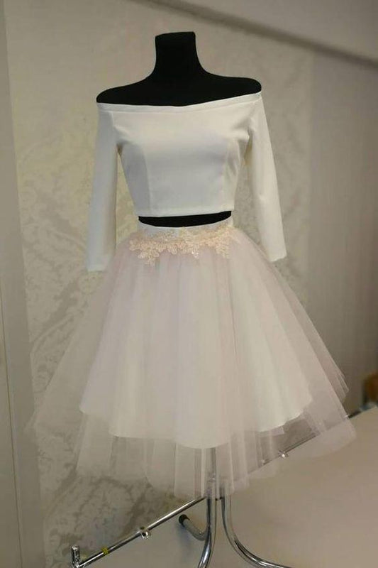 White Short Two Pieces Lia Homecoming Dresses Dress Tulle CD2029