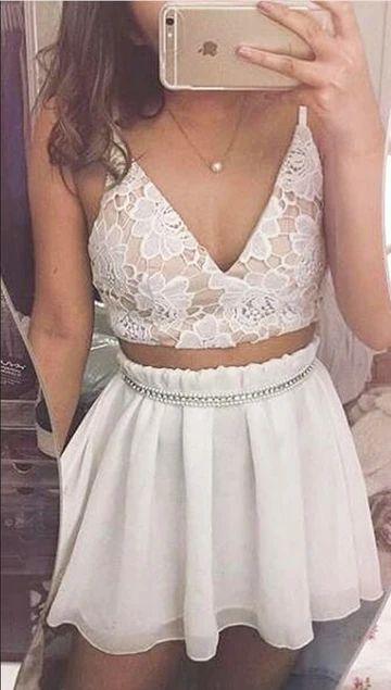 Two Piece Party Viola Lace Homecoming Dresses Dress CD8951
