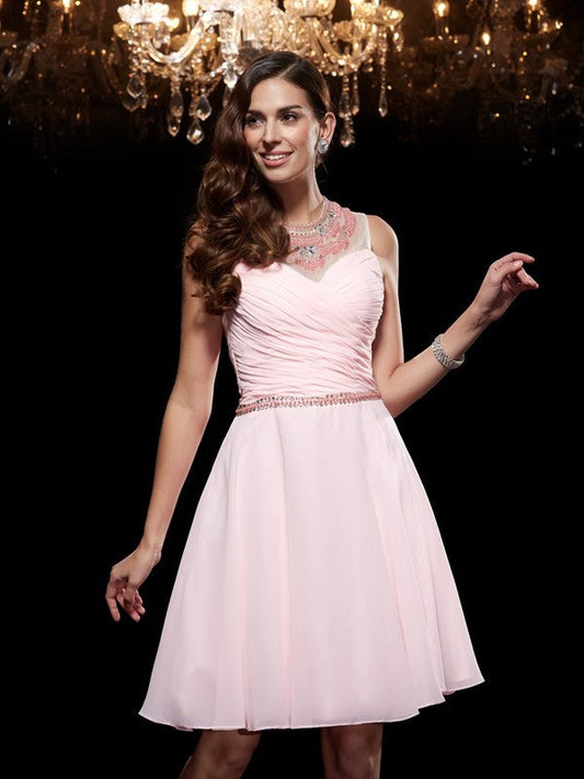 A-Line/Princess Scoop Beading Sleeveless Short Daniella Chiffon Homecoming Dresses Dresses