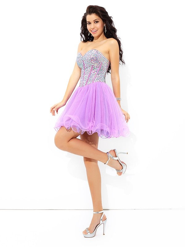 A-Line/Princess Kaitlynn Sweetheart Paillette Sleeveless Short Net Cocktail Dresses Homecoming Dresses